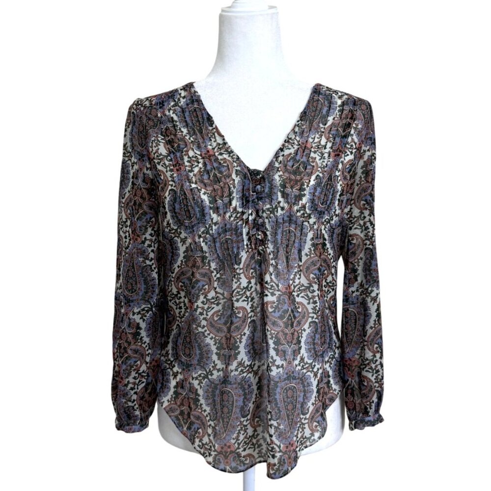 Veronica Beard Womens Size 00 Lowell Blouse Paisley Top V-Neck 3/4 Sleeves - Picture 2 of 9